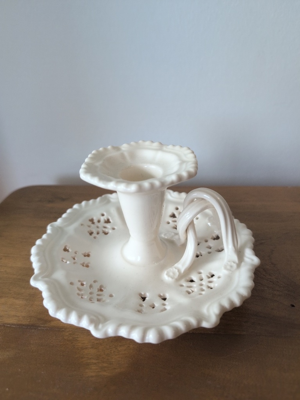 Vintage Royal Creamware Twisted Handle Wee Willie Pierced Candle Holder Cottage